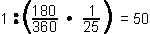 1 / (180/360 x 1/25) = 50
